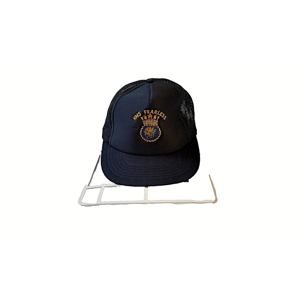 VTG HMS Fearless Snapback Trucker's Hat/Cap Black Embroidered Crest James Bond